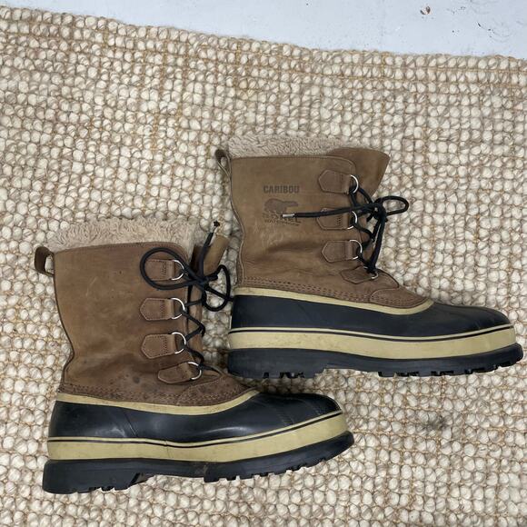 SOREL Men's Caribou Waterproof Boots SZ 13 Tan Brown Leather Outdoor Winter GUC - Picture 9 of 12